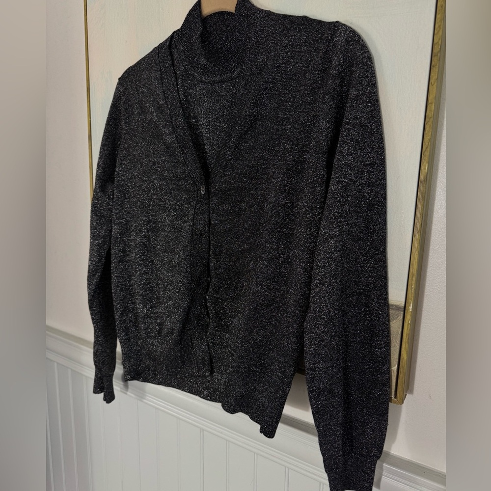MINNIE ROSE Viscose Lurex Button Cardigan & Shell Set Black Sparkle Size Medium - Picture 3 of 8